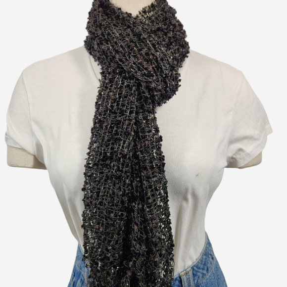 Black Scarf Poncho Vest Adjustable Tassel Wrap - Picture 3 of 4